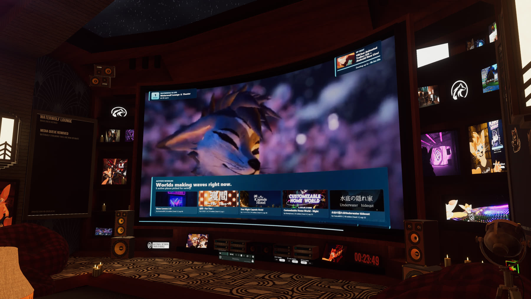 Waterwolf lounge with the network video screen running