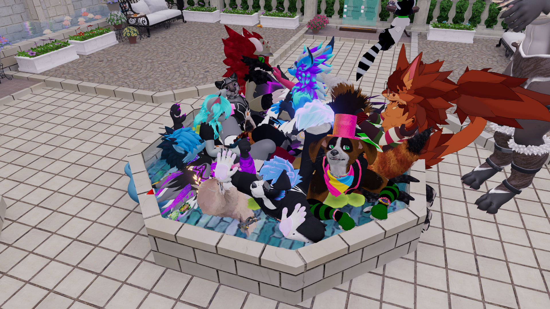 Clown car fountain shenanigans