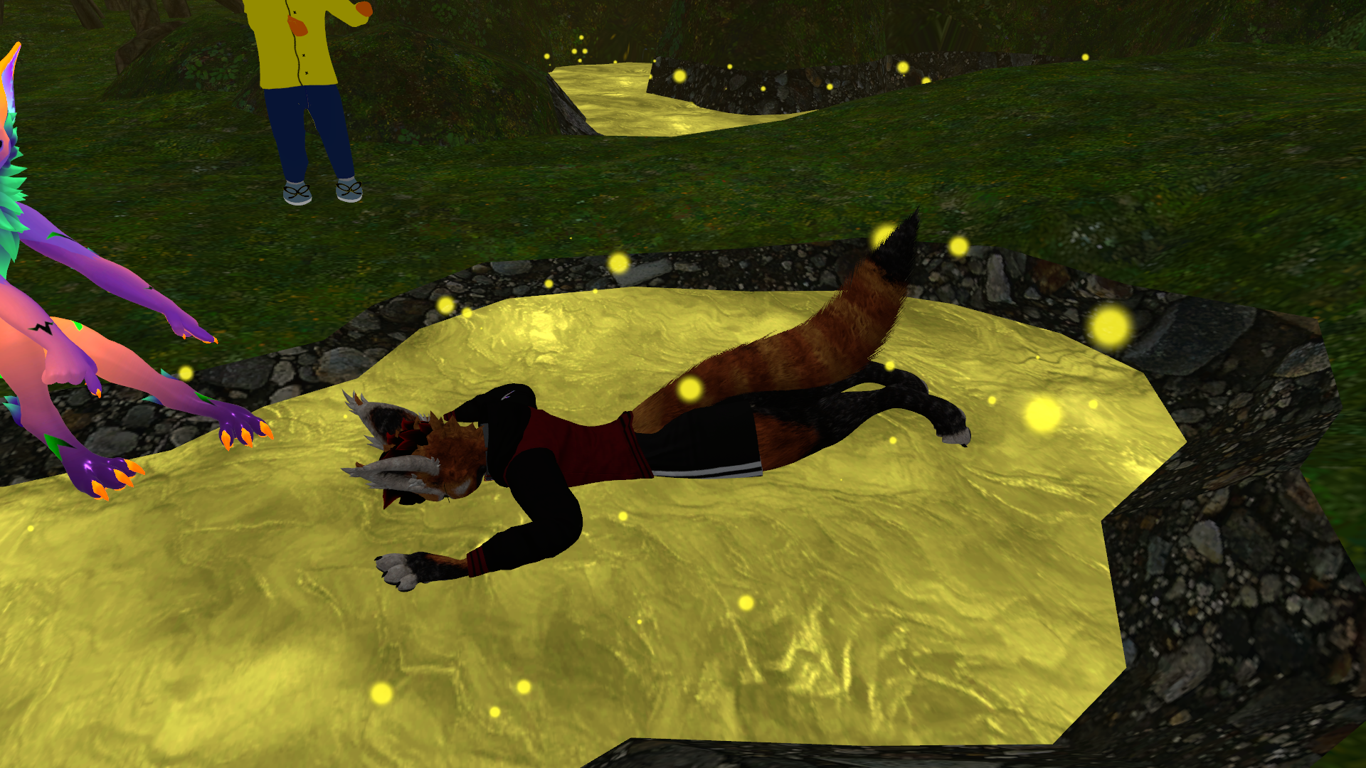 Not sure if he's drowning or just guzzling down that suspicious yellow liquid